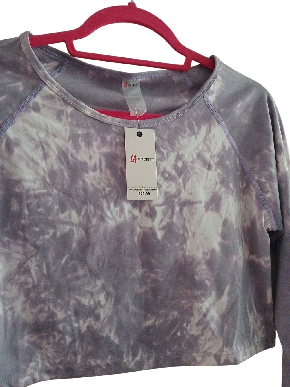 LA Society Purple Cloud Active‎ Long Sleeve Tie-Dye Crop Top Large/NWT/Flaw
